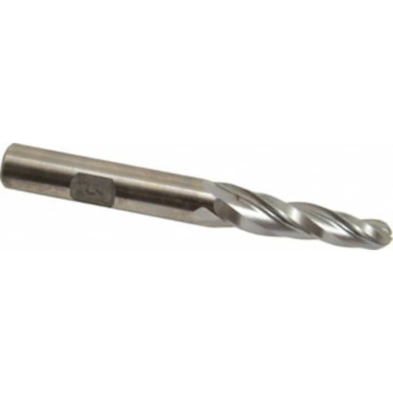 Made in USA 3 per Side 1/4 Small End Diam 1-1/4 LOC 3-Flute High Speed Steel Tapered Ball End Mill 3/8 Shank Diam, 3-...